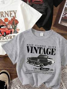 Young Boy Casual Minimalist Cartoon Pattern Round Neck Short Sleeve T-Shirt, Suitable For Summer - Multicolor - View 3