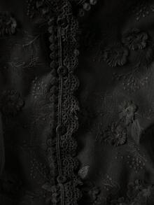 Easowa Curve 大尺碼女款夏季白色刺繡背心襯衫，適合浪漫度假、休閒通勤，展現復古風格 - 黑色 - 查看 7