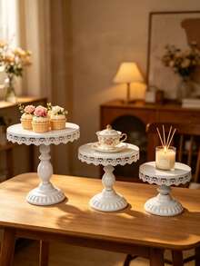 1 Buah Stand Kue Putih Elegan Berhiaskan Renda, Set Pajangan Kue Logam untuk Piring Dessert dan Cupcake, Cocok untuk Natal, Ulang Tahun, Pesta, Pernikahan, Perayaan - MultiWarna - View 9