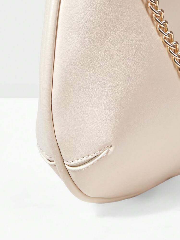 MOTF WOMEN SHOULDER BAG RETRO BROWN HANDBAG, EXQUISITE CHAIN DECORATION - Beige - View 6