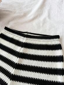 SHEIN Tween Girls' Knit Striped Lounge Shorts - Black and White - View 3