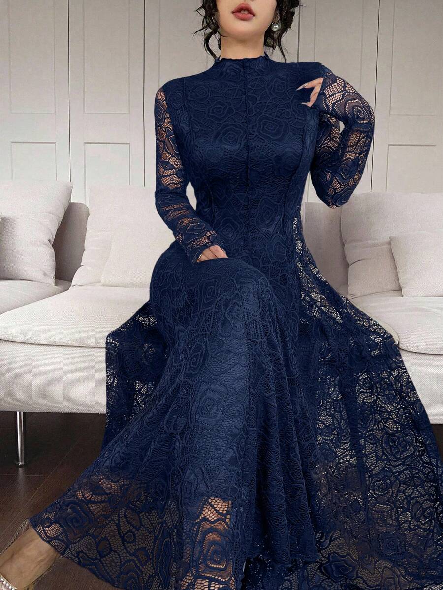 Feyla 優雅白色蕾絲女裝洋裝 - 藏蓝色 - 查看 1