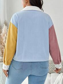 SHEIN LUNE 大码女装秋冬女士休闲拼色前扣落肩加厚保暖夹克 - 彩色 - 查看 2