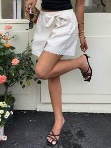 SHEIN Frenchy 女款夏季休閒波點印花綁腰裹身短褲 - 彩色 - 查看 8