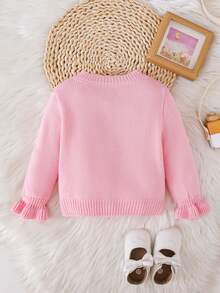 SHEIN Áo cardigan hồng cho bé gái, nơ 3D trang trí, dễ thương & đa năng, phù hợp cho phòng điều hòa, mùa xuân/thu - Hồng - View 2