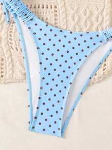Swim Mod Polka Dot Print Bikini, Sexy Beachwear Swimwear With Adjustable Straps For Women, Spring/Summer - Blue - View 6