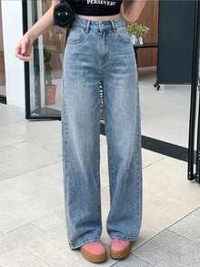 DAZY Women's High Waist Pockets Loose Wide Leg Jeans - Blue - View 5