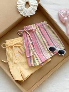 Comfortcana 2 chiếc quần short nữ 100% cotton kẻ sọc và quần short màu vàng 100% cotton, thời trang mới Xuân/Hè 2026, đồ mặc thường ngày cho nữ, phong cách Y2K những năm 2000, váy hè, kỳ nghỉ xuân, lễ tốt nghiệp xuân, tiệc cưới, kỳ nghỉ thanh lịch, kỳ nghỉ biển của nữ, quần thường ngày, ngày lễ tình nhân, lễ hội, bãi biển, kỳ nghỉ, mặc nhà thoải mái, đường phố, trường đại học, quần thường ngày phong cách vintage Mỹ. - Nhiều màu - Xem 1
