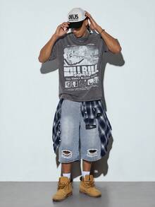 Modcrash Vintage Distressed Snow Flake Print T-Shirt, Spring/Summer - Grey - View 1