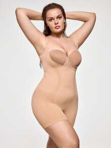 SHEIN 1 chiếc quần định hình không đường may size lớn cho nữ, kiểm soát bụng, hở ngực - Màu be - Xem 6