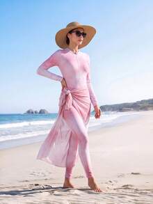 Veilorie Tie-Dye Tie Dye Print Burkini Set - Pink - View 5