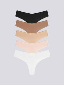 Loungeista 5pcs Women Seamless Invisible Sexy Comfortable T-Style Briefs, Quick Dry Sports G-String, All Day Comfort - Multicolor - View 3
