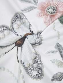SHEIN Franclia Women's Sleeveless Butterfly, Pearl Floral Print Round Neck Top, Suitable For Summer Outdoor, Commuting, Business Casual Cute Date White Floral - White - View 6