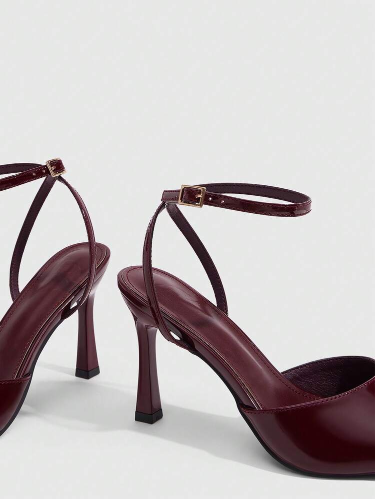 CUCCOO SZL Women's High-Heeled Sandals 9CM Pointed Open-Toed Fish-Mouth Kitten Heel Solid Color Brown Black High-Heeled Shoes Easy To Wear Cross-Strap One-Word Buckle Sexy Versatile Burgundy Elegant Stiletto Shoes For Daily Commuting/Beach/Party Women's Shoes