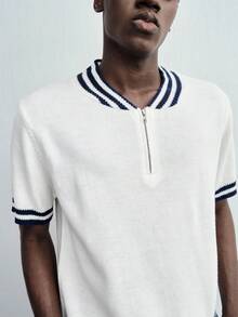 ROMWE MEN Men's Half-Zip Casual Knit Sweater - White - View 3