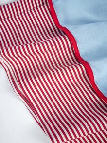 SHEIN Holidaya 女款春夏圓領寬鬆H版型海灘度假休閒熱帶波西米亞風洋裝，淺藍色，時尚優雅拼接戶外服飾 - 彩色 - 查看 4