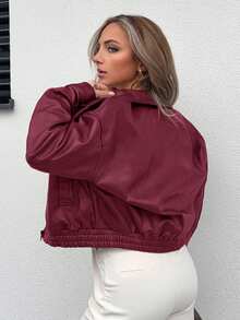 Jeta Ari Chaqueta desgastada estilo corto, ropa casual de mujer para otoño, nueva colección de primavera - Burdeos - Ver 2
