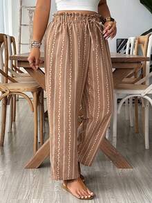 SHEIN VCAY Plus Size Casual Striped Women Pants - Multicolor - View 5