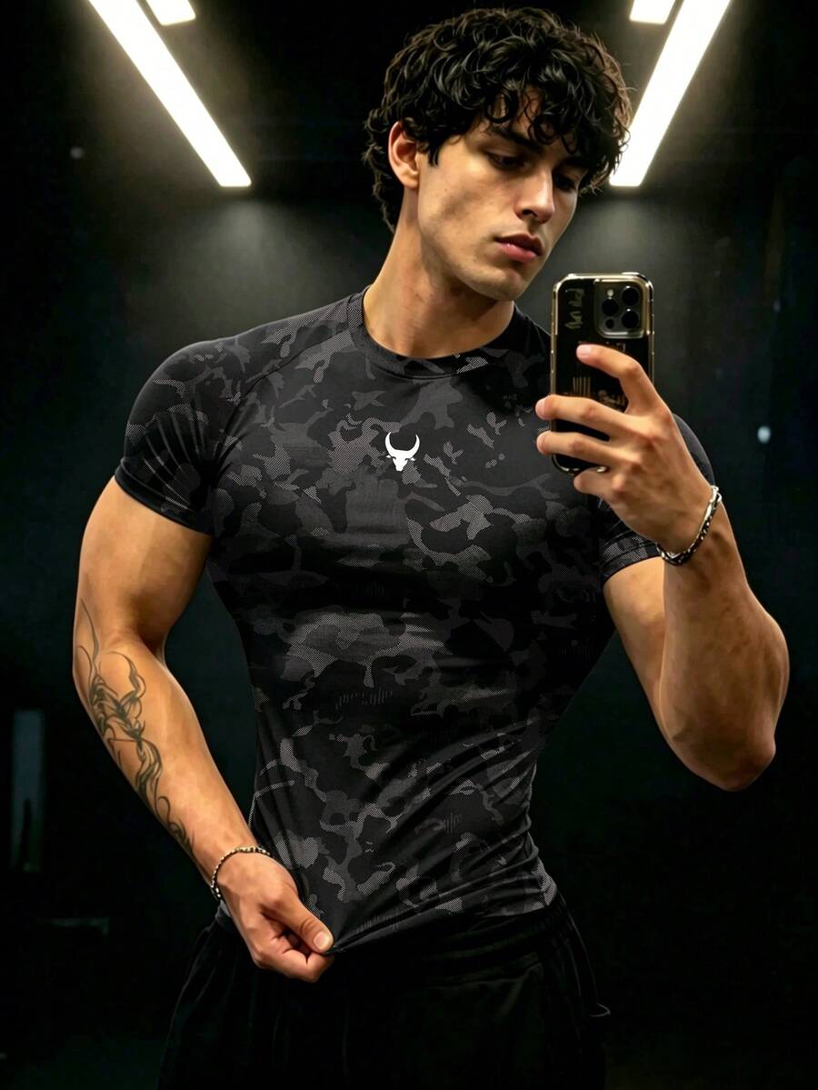 GymBeat Áo thun thể thao nam tay ngắn raglan họa tiết rằn ri - Nhiều màu - Xem 1