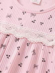SHEIN 少女花卉印花蕾絲飾邊梭織夏季休閒洋裝 - 粉色 - 查看 4