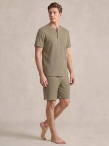 SHEIN Casual Spring Henry Collar Men's Loungewear Set - Khaki - View 4