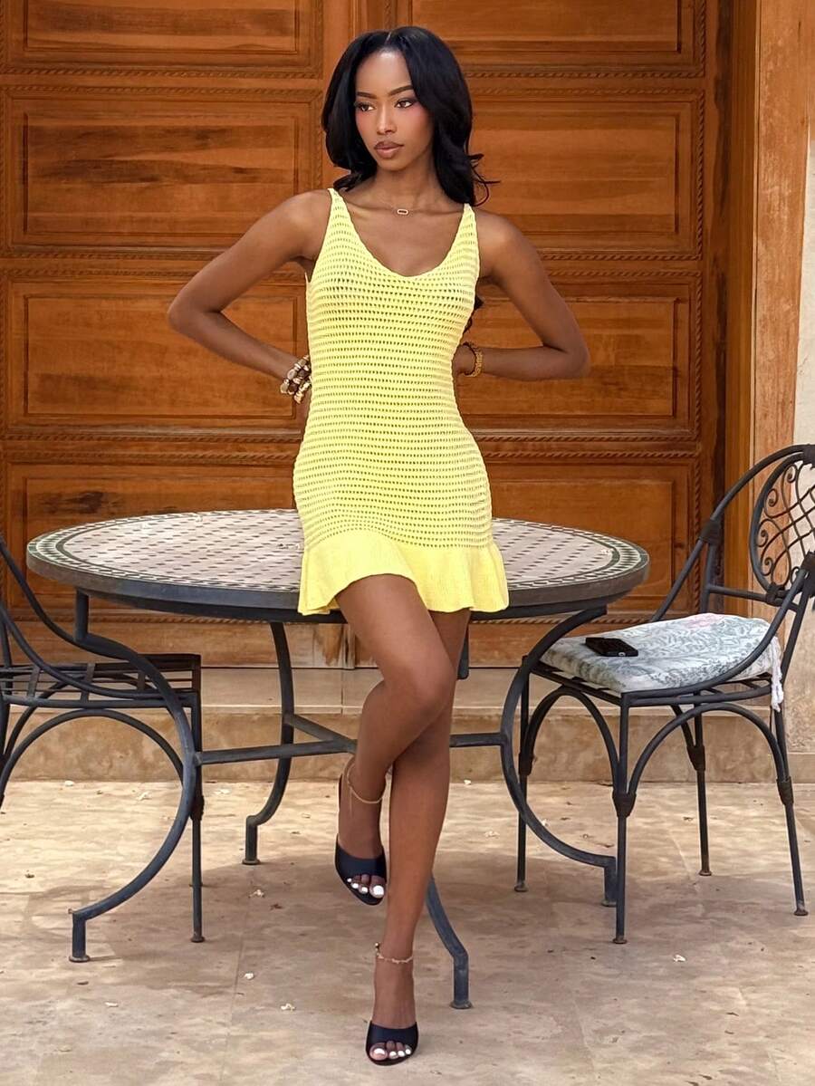 Mima John Elegant Sleeveless V-Neck Women's Mini Dress, Spring/Summer - Light Yellow - View 1