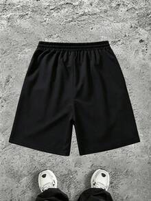 Sport MetroGents 男款字母圖案抽繩腰側口袋運動短褲 夏季 - 黑色 - 查看 2