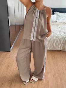 Dazy Plus Conjunto de lencería de satén y encaje sin mangas para mujer de talla grande, para verano - Rosa - Ver 2