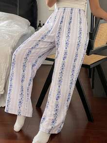 DAZY Women's Ditsy Floral Elastic Waist Loose Pajama Pants - White - View 5