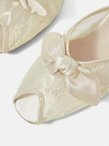 CUCCOO HITCHD French Lace Sandals Women's Summer Wear Bow Peep Toe Mules Shoes Gentle Sandals - Champagne - View 5