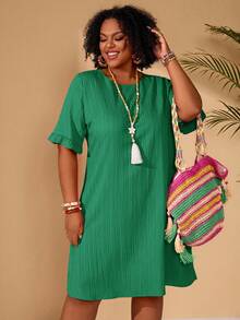 BrightlyHer Vestido casual de talla grande de unicolor - Fresh Green - Ver 4