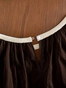 GlowEve Summer Versatile Vacation Casual Beaded Floral Trim Halter Neck Sleeveless Top - Coffee Brown - View 3