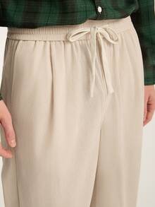 Limitiso Men Loose Fit Solid Color Drawstring Waist Pants, For Fall - Apricot - View 3