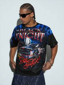 Modcrash Men's Round Neck Casual Short Sleeve T-Shirt With Racing Car Elements - Black - View 5