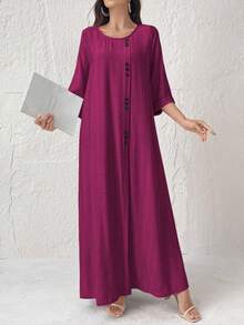 Al Najma Women's Casual Solid Color Arabic Style Dress - Hot Pink - View 8
