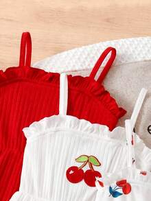 SHEIN 3pcs/Set Cute Summer Knit Floral & Striped Pattern Jumpsuit For Baby Girl - Multicolor - View 8