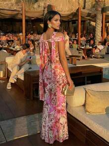 Firerie Setelan 2 Potong Wanita Elegan Slim Fit Motif Cetak Seluruh Permukaan untuk Liburan - MultiWarna - View 2