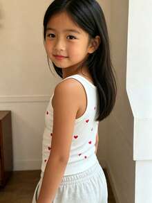 DAZY Camiseta de tirantes con estampado de corazones para niña preadolescente - Blanco - Ver 3