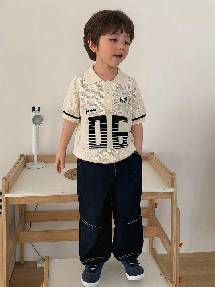 Toddler Boys' Letter Print Polo Collar Short Sleeve Sweater