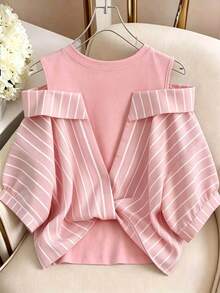 GlowEve Striped 2 In 1 Shirt Vacation Outfits For Women - Pink - View 2