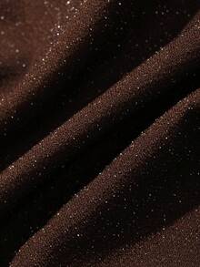 Dazy Plus Stretchy Metallic Shiny Fabric Wrap Bodycon Skirt, Sexy Backless Dress With Waist Tie, Plus Size Women Spring/Summer Sleeveless Brown Party Gown - Brown - View 3