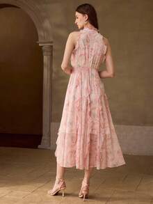 MOTF PREMIUM WOMEN'S FLORAL PRINT RUFFLE DETAIL DRESS - Pink - View 4