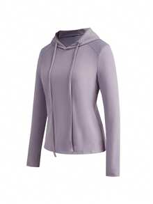 SHEIN Cheerettes Sudadera con capucha con cordón y manga larga para mujer - Morado - View 5