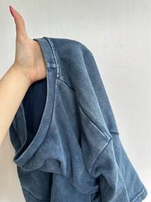 Solflare Plus Size Acid Washed Look Vintage Knitted Distressed Loose Fit Short Sleeve T-Shirt - Navy Blue - View 7