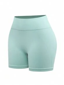 SHEIN Sports Women's Solid Color Casual Fitness Shorts - Mint Green - View 3