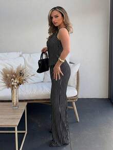 Jeta Ari Elenzga Women's Solid Color Textured 2-Piece Set Top, Elegant Commuter Style Summer - Black and White - View 5