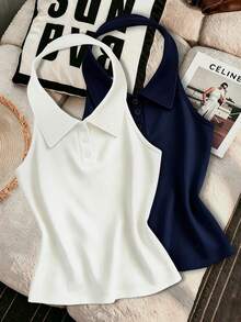 Franclia French Style Striped Backless Halter Neck Tank Top For Women, Summer, Slimming & Age-Reducing - Multicolor - View 4