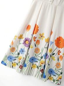 GlowEve Floral Print Pearl Button Collar A-Line Flare Sleeve Elegant Sweet Dress, Apricot Color - Multicolor - View 5