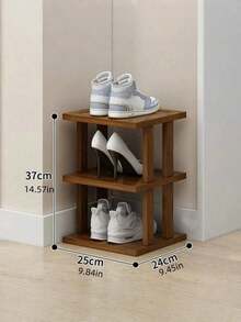 PC Multilayer Elegant Bamboo Shoe Rack Natural Wood Grain Texture Space Saving Design Easy Assembly For Dormitory Hallway Kitchen Sneakers High Heels Stiletto Storage Square Stackable Shelf Home Organizer - Multicolor - View 8