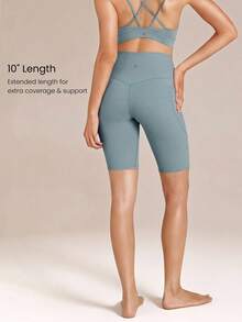 GLOWMODE 10" FeatherFit™ Flex Biker Shorts With Side Pockets Low Impact Yoga Pilates Daily - Grey - View 2